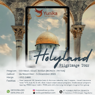 Holyland Tour Mesir - Israel - Jordan bonus Petra Periode November-Desember 2023